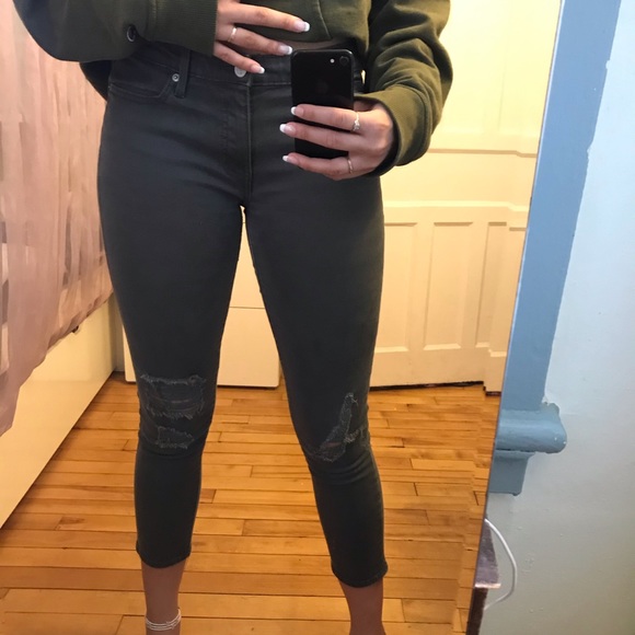Olive green GAP ripped and cropped jeans - Picture 1 of 6